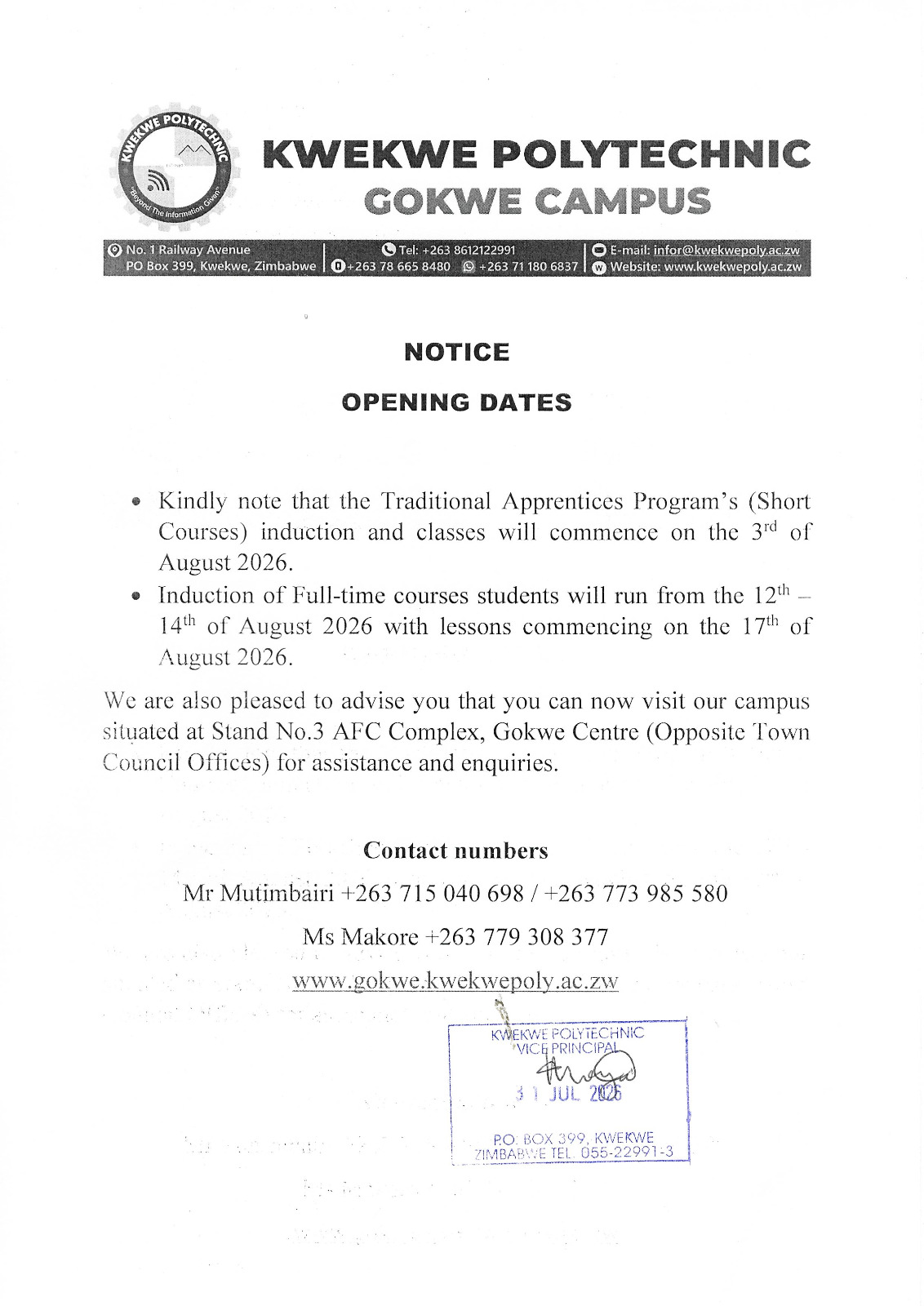 Opening Dates